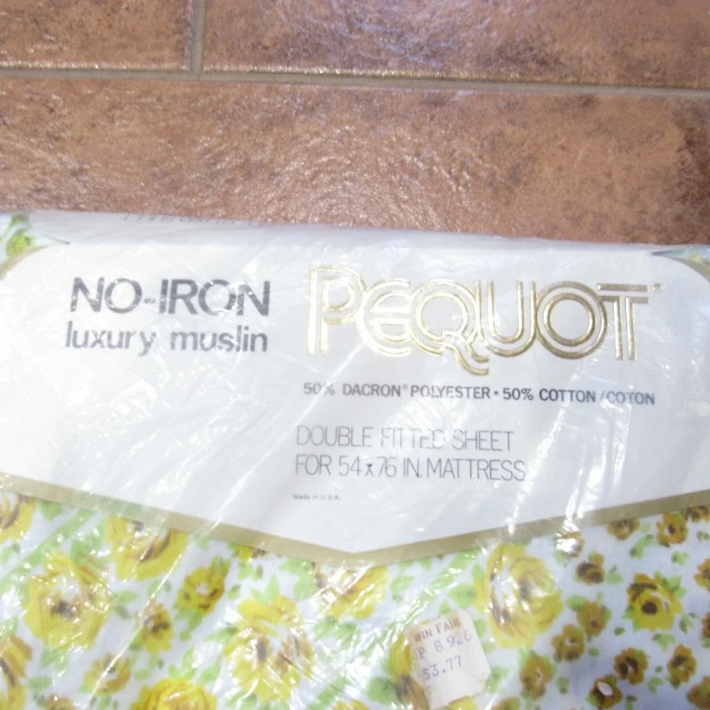 Vintage Pequot Muslin Floral Berkley Square Double Fitted Sheet NEW MCM‎ Retro